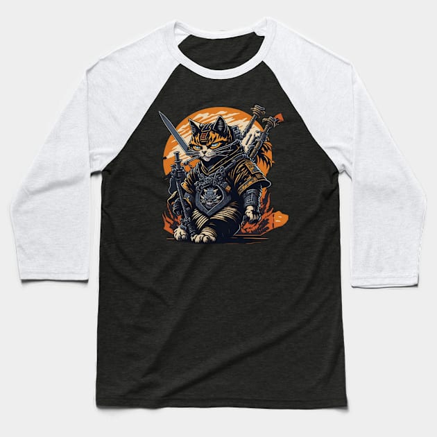 Samurai cat hip hop Baseball T-Shirt by Rizstor